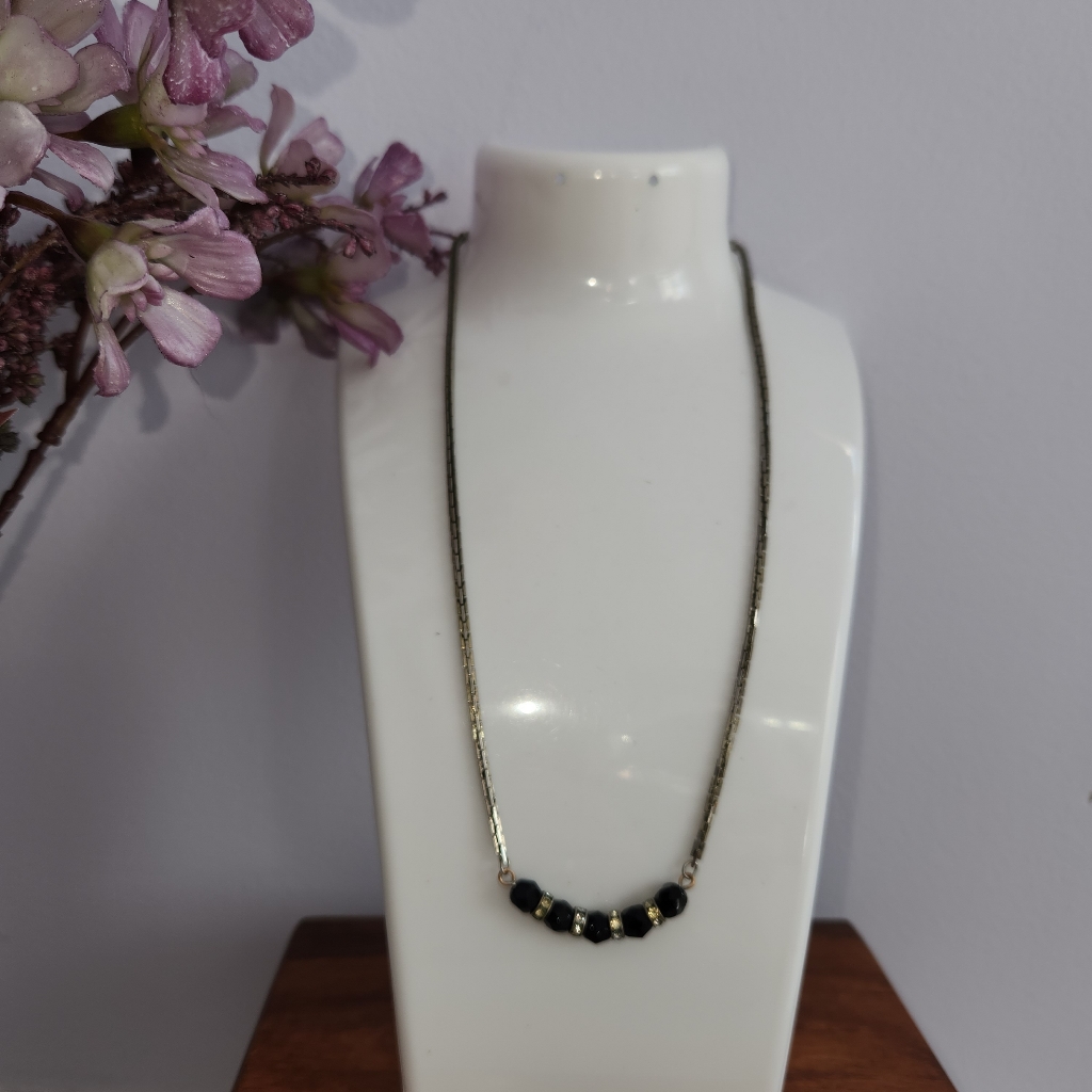 #2532, Anson Sterling Silver 1960's Necklace, Black Faceted Onyx, 8 Grams.